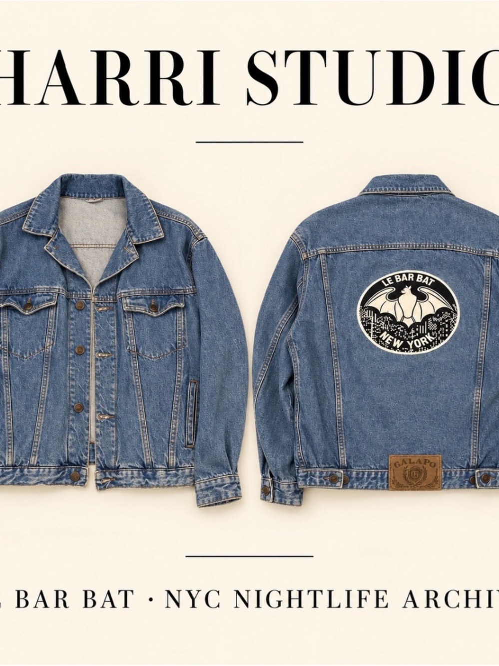 Vintage GALAPO Le Bar Bat NYC Premium Denim Jacket L Oversize